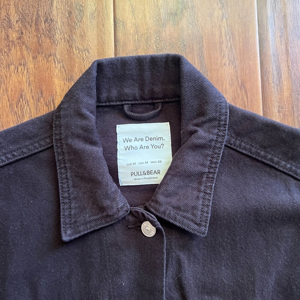 Pull&Bear Black Denim Jacket Size M View 2